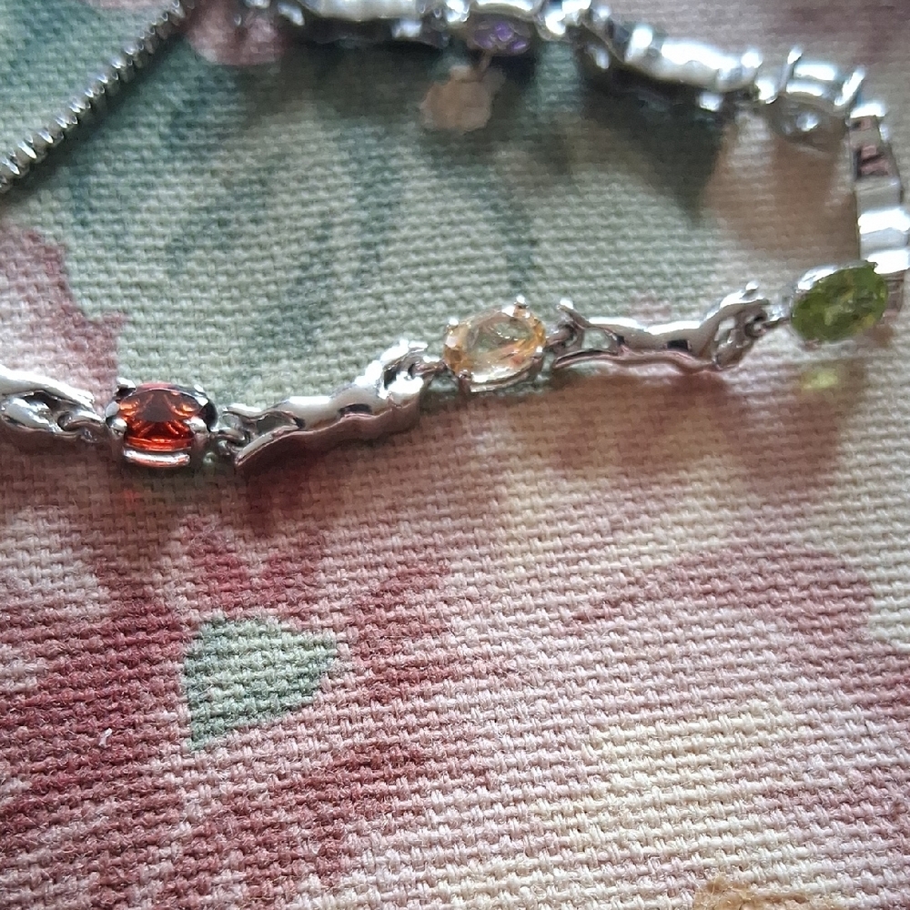 Sterling Silver Multi-Gem Adjustable Bracelet - C… - image 3